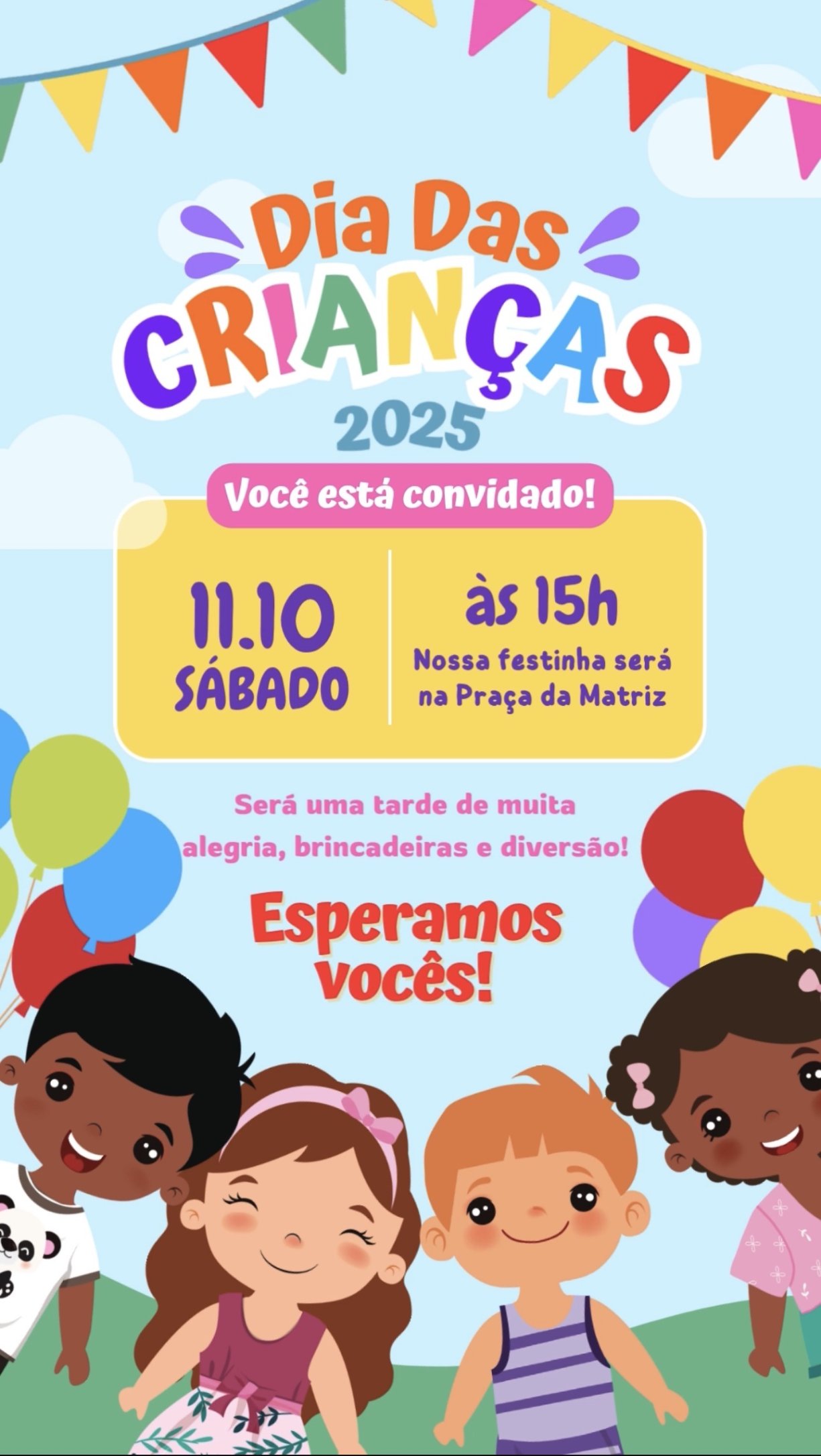 Festa do Dia das Crianças será neste sábado, dia 11 de outubro, na Praça da Matriz