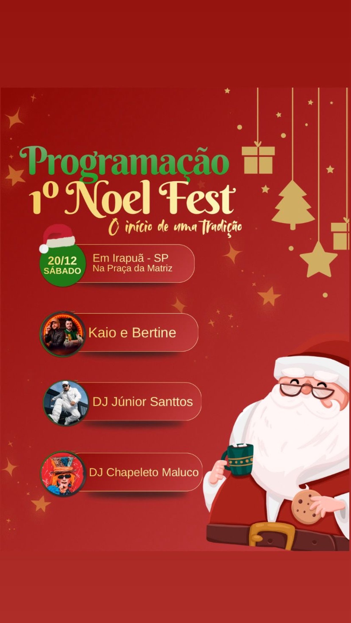 Vem aí o 1º Noel Fest de Irapuã, marcando o início de uma nova tradição para o nosso município.